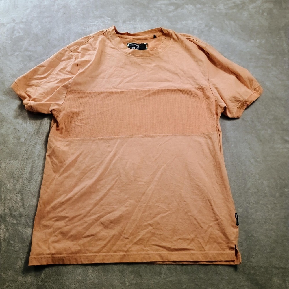 Reverse Threads Shirt Mens Medium‎ Orange Textured Panel Short Sleeve Crewneck